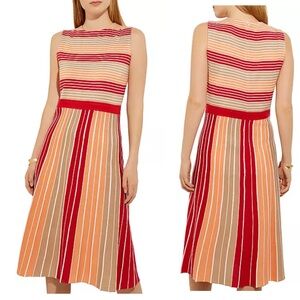 Misook Color Block Stripe Acrylic Knit Dress Women Size Medium Red Peach Tan NEW